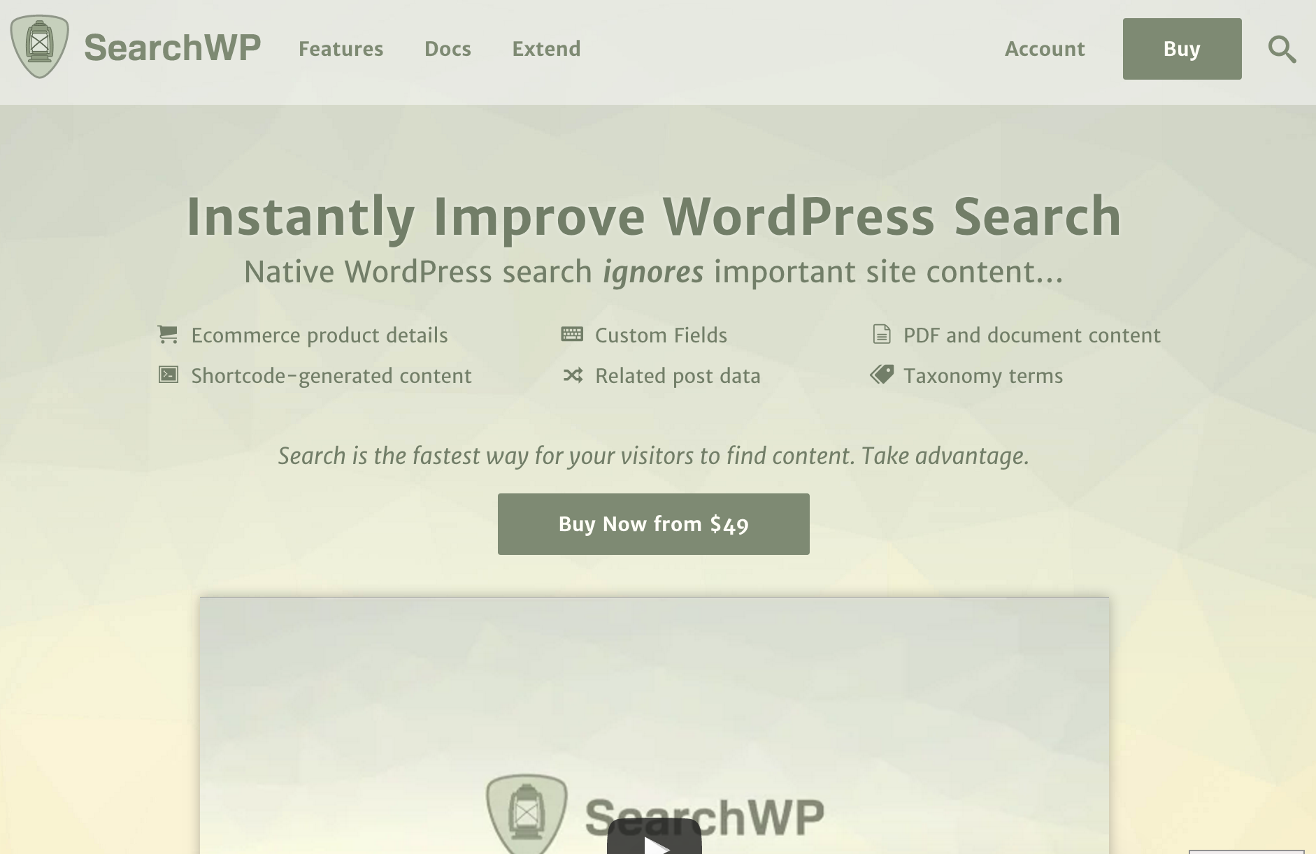 Screenshot of SearchWP website